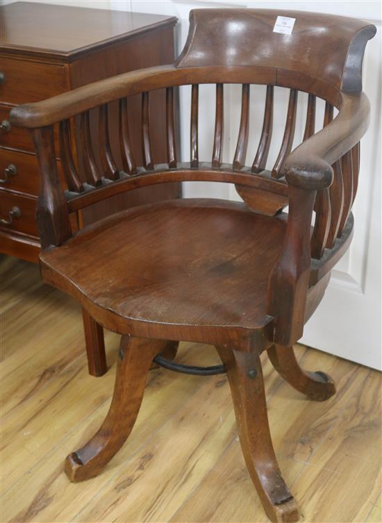 A late Victorian mahogany swivel desk chair